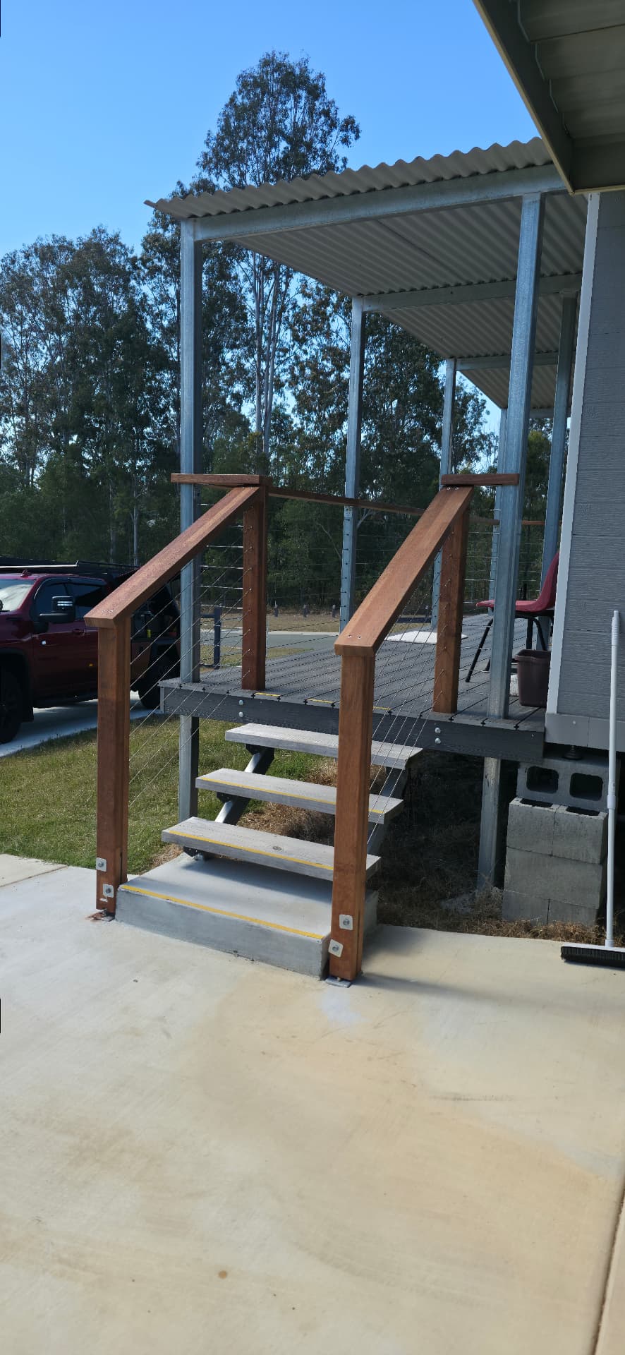 Timber handrail and entry steps